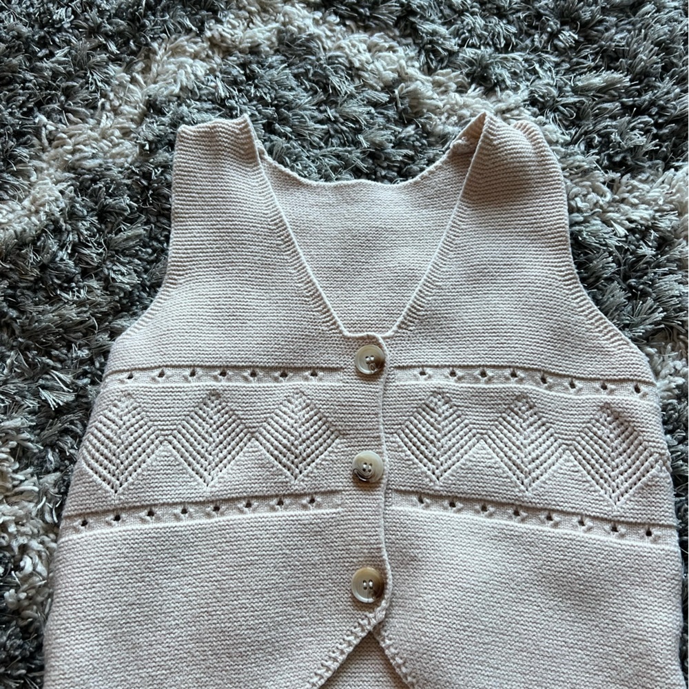 Cream Knit Button-Up Vest